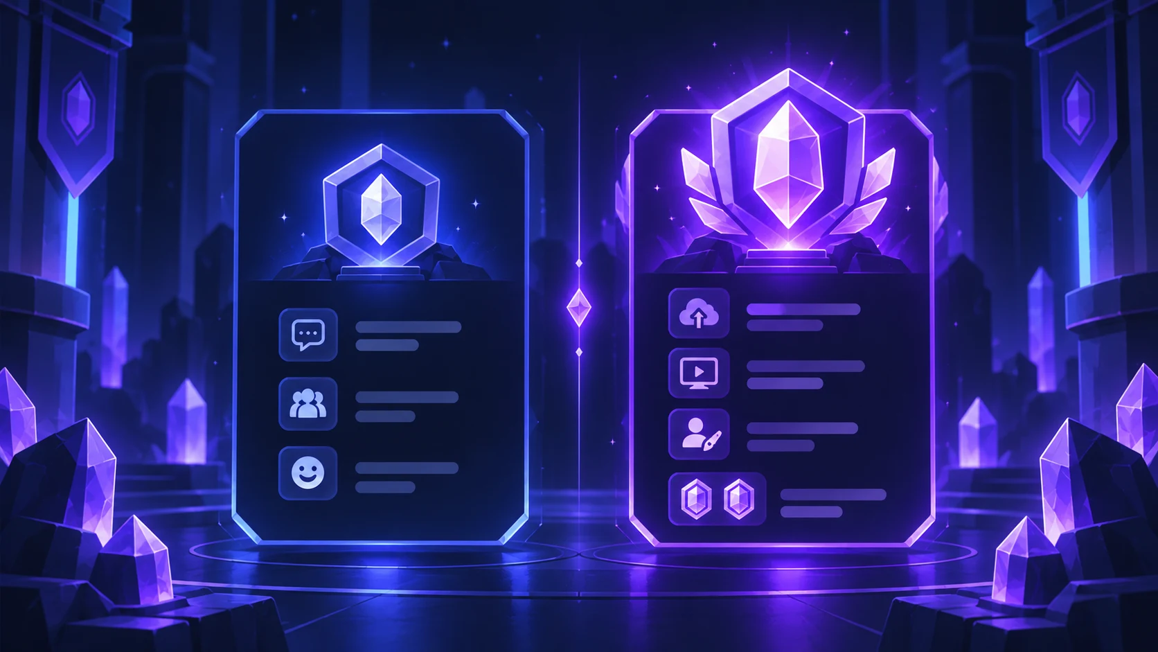 Two purple subscription panels comparing a simpler Nitro Basic tier with a feature-rich full Nitro tier