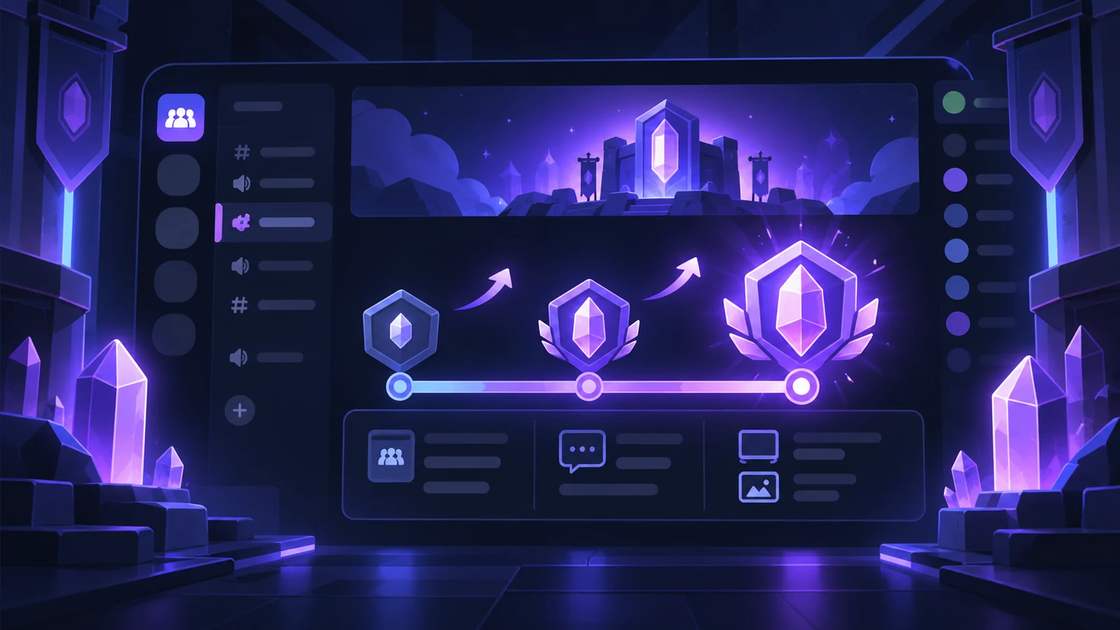 Stylized server Boost panel showing progress through three upgrade levels